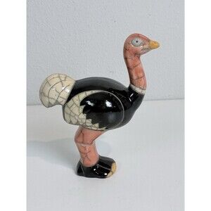 Raku Art Pottery Figurine Ostrich Signed Handcrafted South Africa